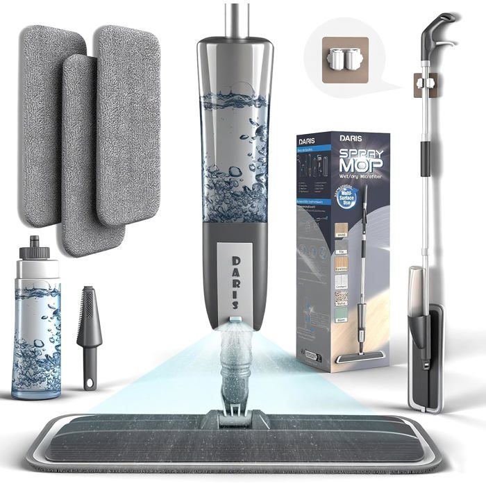 Balai serpillère avec fonction de pulvérisationbalai pulvérisateur rotatif à 360 ° avec 3 tampons en microfibre lavables500 ml