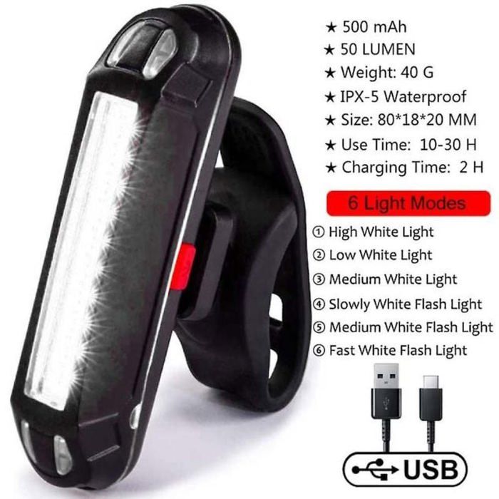 Feu Arrière Vélo étanche 5 LED, 7 Modes D'éclairage, Installation Facile, IPX4, Pour Selle Et Rack Arrière