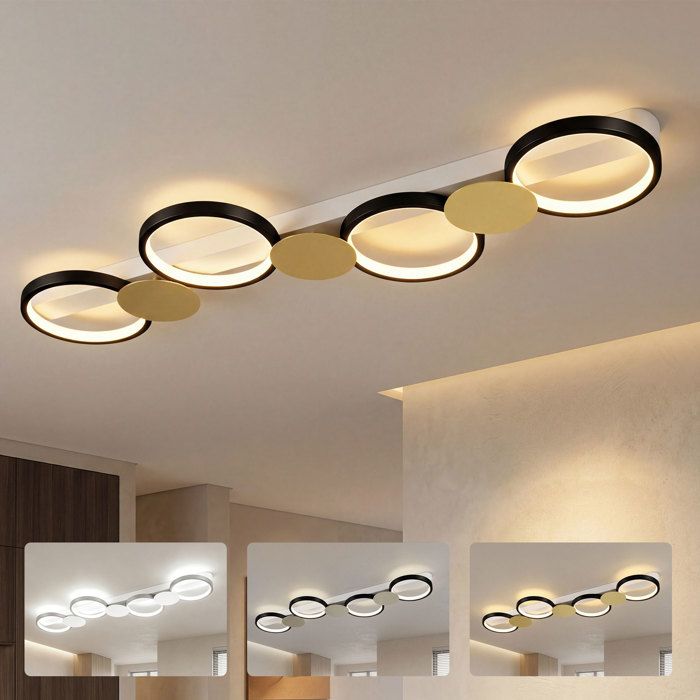 Plafonnier LED - HOMCOM - 4 lumières à montage affleurant télécommande intensité variable - acier - 100 x 31 x 7 cm - doré et noir