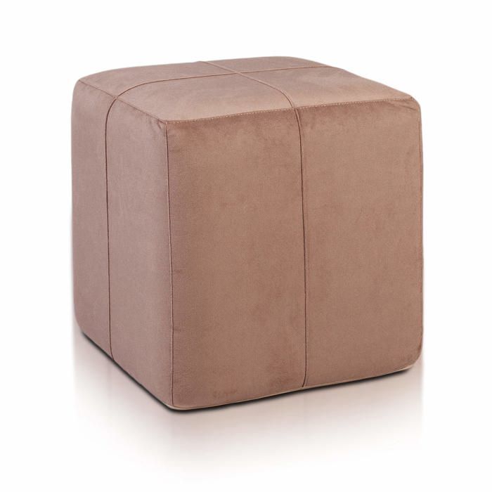 Pouf repose-pieds Block en microfibre amovible tabouret carré rembourré pour intérieur  Marron Clair A57 Ecopuf