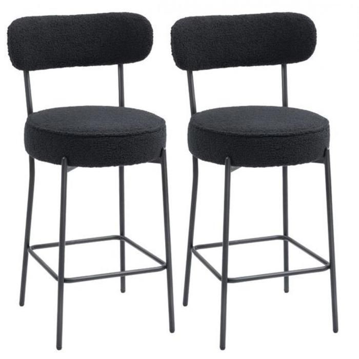 MIPAN.Lot de 2 Tabourets de bar ( Noir ) - Avce Assise large + Dossier courbé et repose-pieds - 95x45x45cm - Max:120 kg