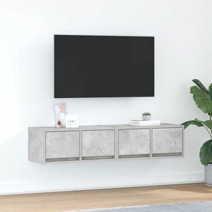 Meuble TV mural - VIDAXL - Gris béton - 60x31x25 5 cm - Bois dingénierie - 2 tiroirs - Capacité totale 60 kg