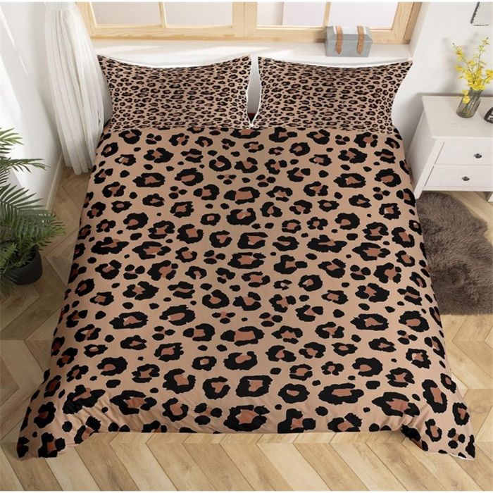 Housse de Couette 140x200 Adulte LéOpard Parure de Lit 140x200 Adulte Literie avec 2 Taies doreiller 65x65 Microfibre