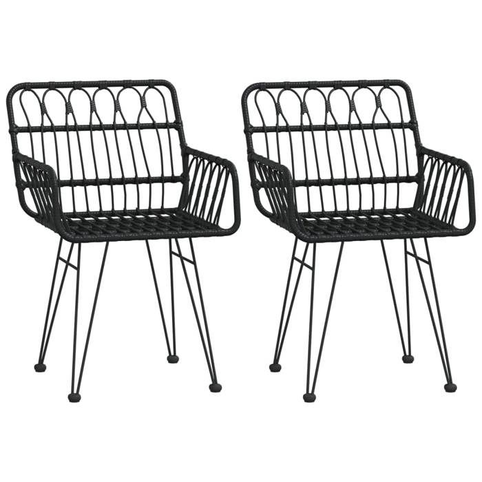 Chaises de jardin avec accoudoirs - vidaxl - Lot de 2 - 56x64x80 cm - Noir - Acier et polyéthylène aspect rotin