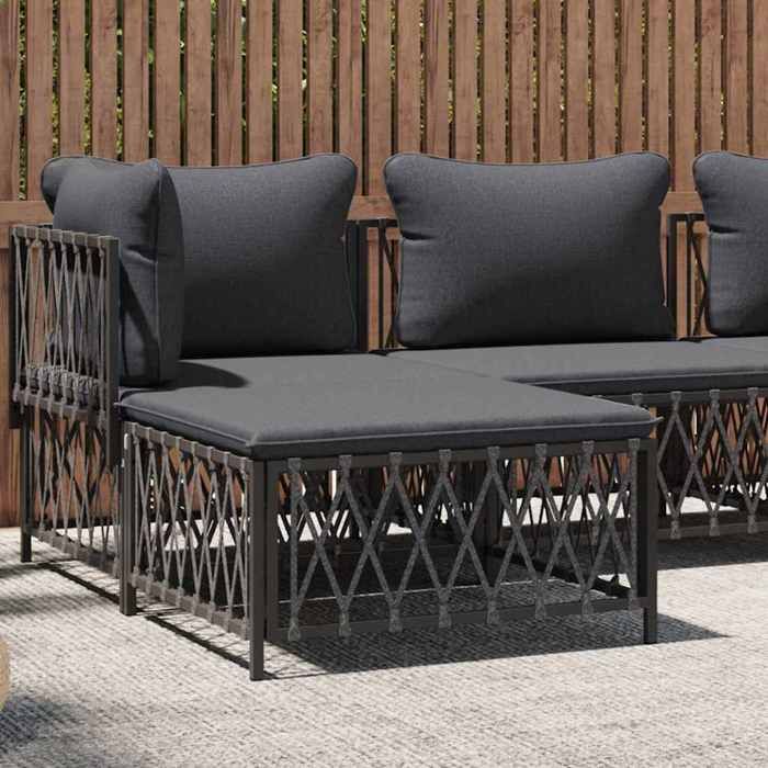 Repose-pied de jardin - vidaXL - Anthracite - Tissu tissé - 70x70x34 cm - Coussin gris foncé - Acier enduit de poudre