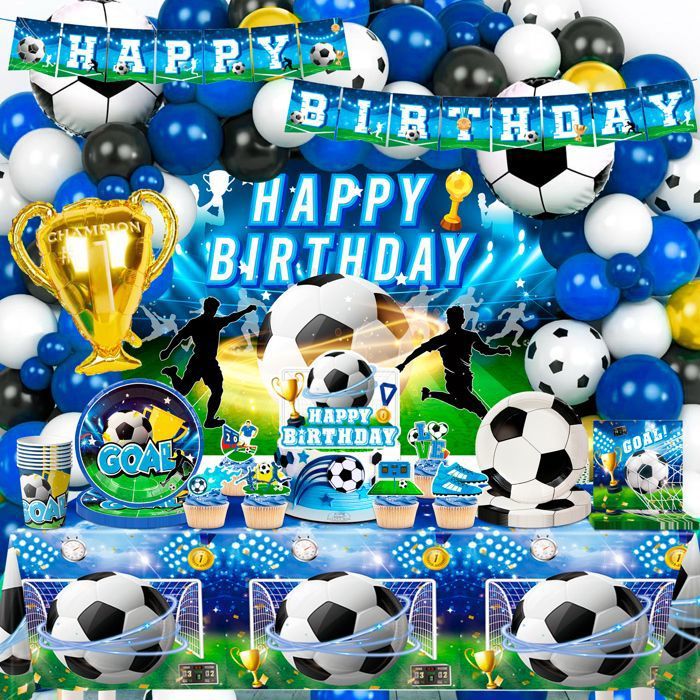 Anniversaire Football Decoration,50 PCS Enfant Garçons Football Articles Fête Deco Party Fournitures 10 Invités pour Les Fans - Maison