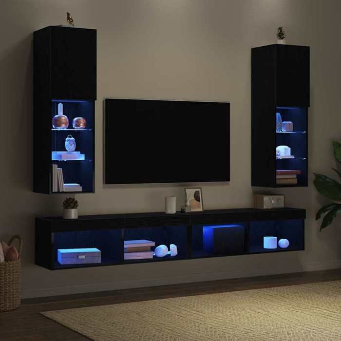SALE Janvier MODERNE Armoires TV - MGH - Meubles TV 2 pcs - Pour salon - Chêne noir 30 5x30x102 cm TT4401
