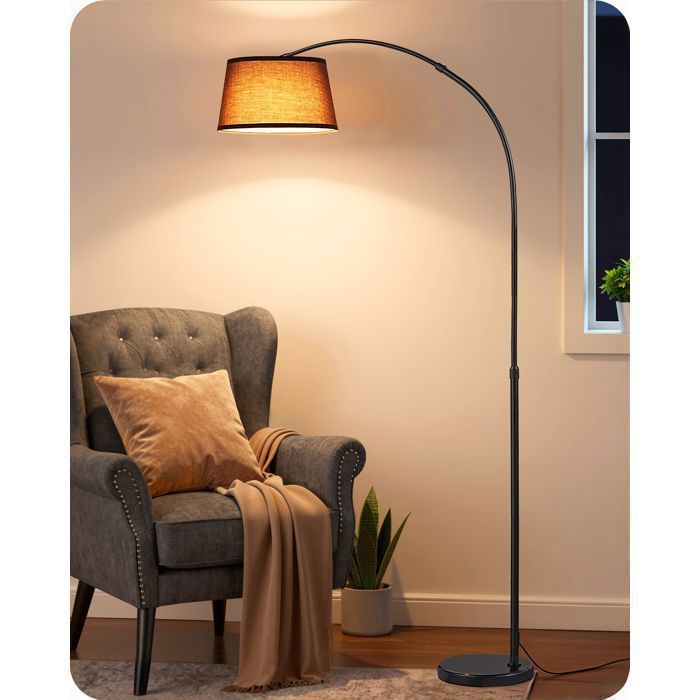 EDISHINE Lampadaire à arc hauteur et orientation réglables ampoule E27 fournie télécommande & contrôle pédale