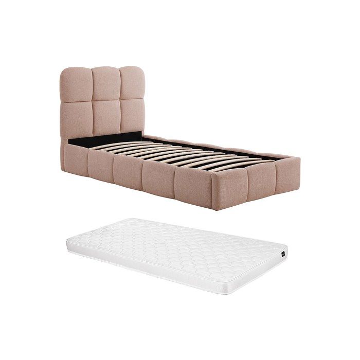 Lit coffre 90 x 190 cm – Tissu texturé – Rose + Matelas – DILUDO