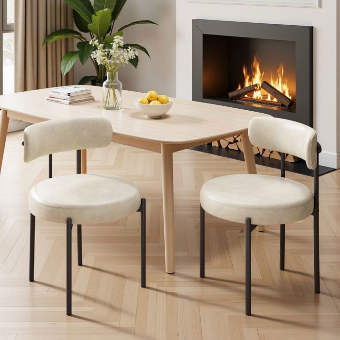 Lot de 2 Chaises de Salle à Manger Chaises de Cuisine en cuir PU Chaise Rembourrées pour Salle à Manger Salon Beige