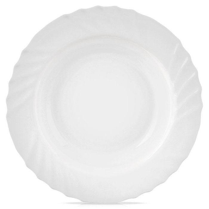 Assiette à dîner profonde en verre - ORION - LUNA - 225 cm - 350 ml - Verre opale blanc - Bord ondulé décoratif