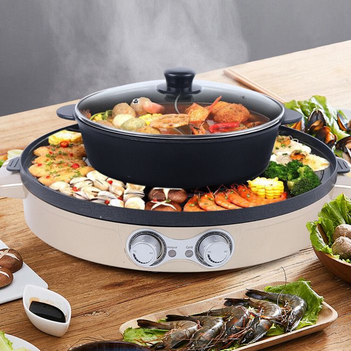 Poêle à barbecue électrique double séparation - Pot à double cuiseur en or (prise européenne 220V)