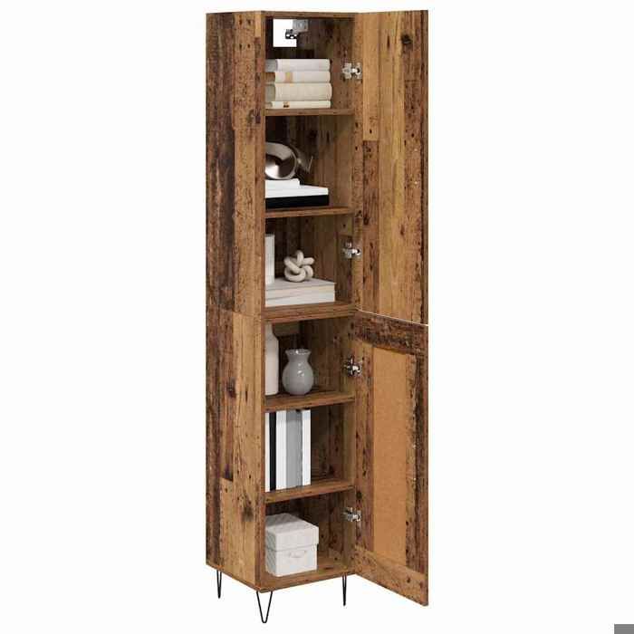 Vaisselier de cuisine - Marron - Haut Armoire - SWEETY - avec rangement - Bois ancien - 34 5x34x90cm - Bois dingénierie LH4017901