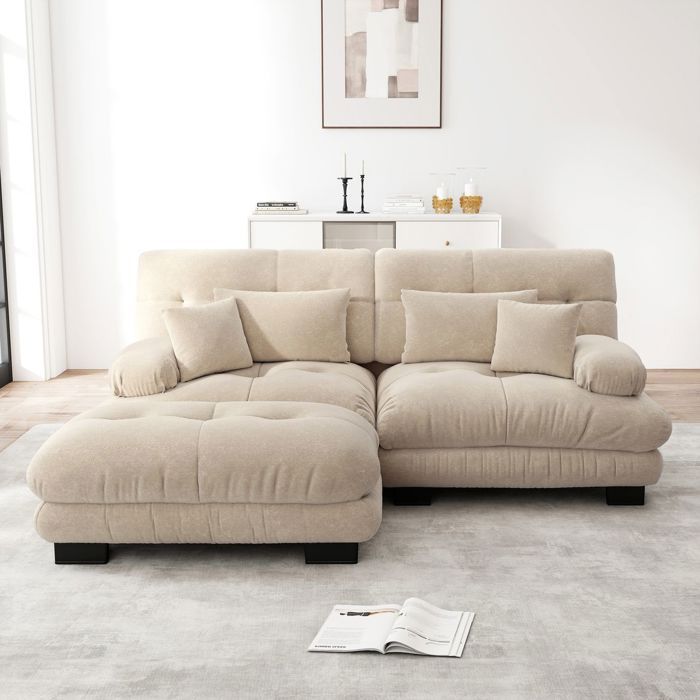 Canapé dangle modulable revêtement chenille Canapé salon mousse haute élasticité ottomans inclus coussins décoratifs inclus