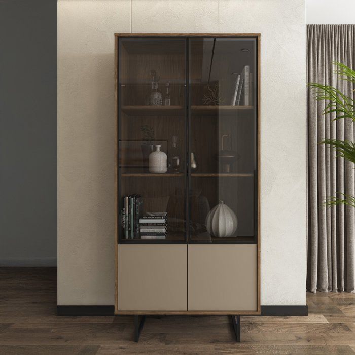 Vitrine Agro Dmora en bois noble noyer marron 190x40x90h cm