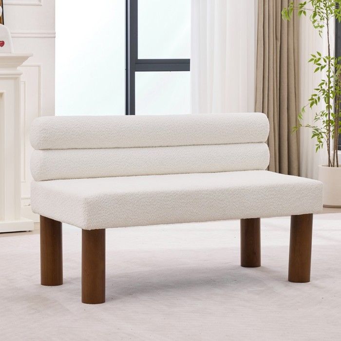Banquette surdimensionnée - Moderne minimaliste - Sans accoudoirs - Bouclé beige - Cadre bois massif