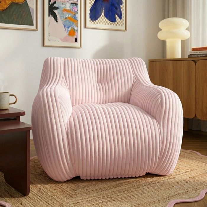 Fauteuil compressé LUFFY 1 place en mousse et velours cotelé rose Fauteuil compressé LUFFY 1 place en mousse et velours cotelé rose