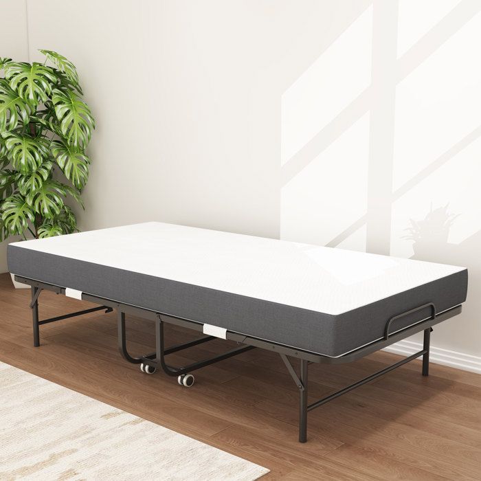 190×96 cm Lit pliant jumeau avec matelas mousse mémoire 9 5 cm lit dappoint portable cadre métal robuste