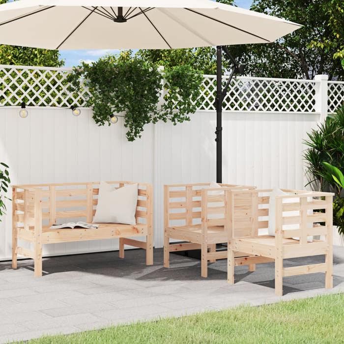 VIDAXL Salon bas de jardin (3 pcs) - ANTI-UV - bois massif de pin 61.5x53x71 cm M9542