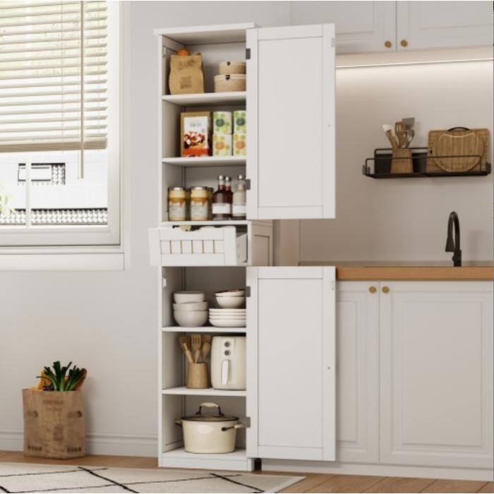 Armoire de cuisine haute - colonne de rangement 40 x 30 x 170 cm - 2 portes - 1 tiroir - 4 étagères réglables - blanc