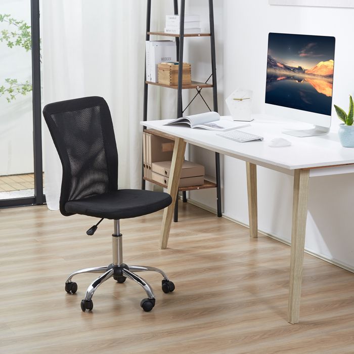 Chaise de bureau ergonomique sans accoudoirs en tissu mesh respirant hauteur réglable 5 roulettes 43x58x90-100 cm noir