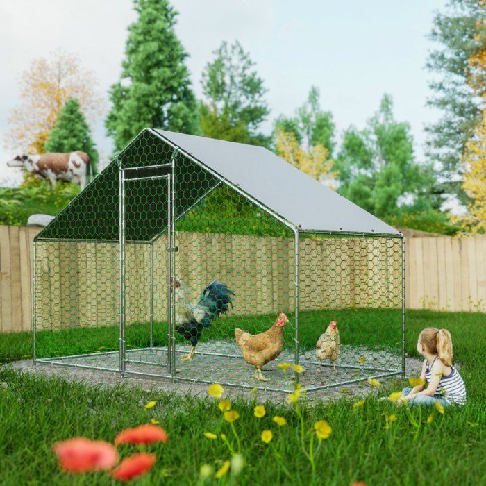 Poulailler Enclos Extérieur 3x1 5x2m avec Serrure de Sécurité et Bâche PE Imperméable Parc Métallique pour Poules Lapins