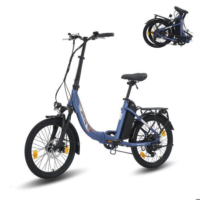 SPATIAL Vélo Électrique Pliable 20 - Moteur 550W(PIC) - Batterie 36V 13Ah- Shimano 7 vitesses-Autonomie 100km(Max)-Bleu