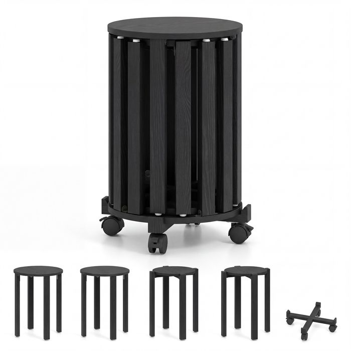 4 Tabourets Empilable Design COSTWAY en Bois d’hévéa MDF Adaptés aux Petits Espaces Noir