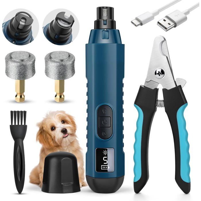 Coupe Griffes Chien et Lime Ongle Chien 5 Vitesses Lime a Ongle Electrique pour Chien avec 2 Lumières LED Professionnel