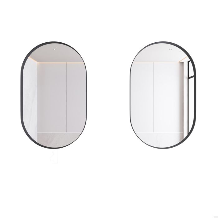 Armoire miroir ovale - cadre metallique noir - murale ou encastrable
