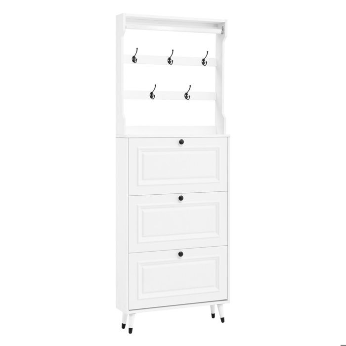 Vestiaire dentrée - Meuble dentrée blanc - Porte-manteau avec range-chaussures 3 portes abattantes
