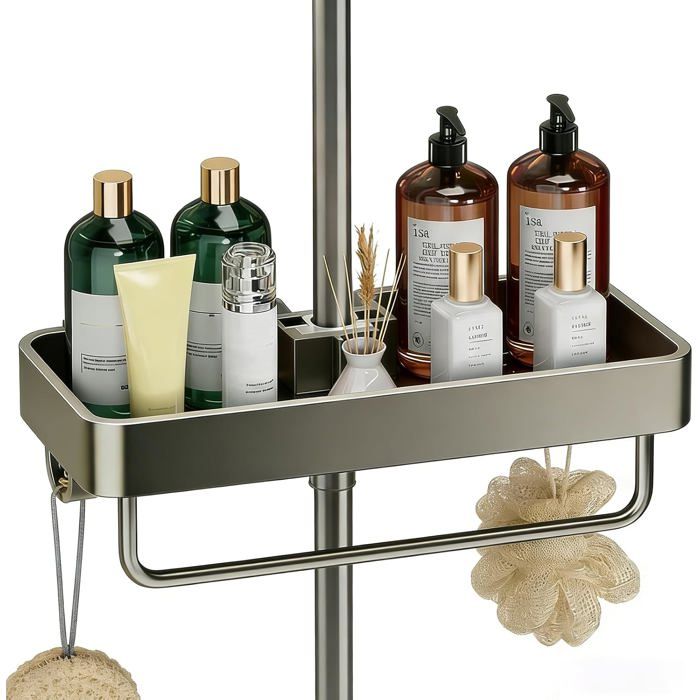Étagère de Ddouche Sans Perçage pour Bbarre Ronde 19-23 mm Organiseur Salle de Bain Porte-Shampoing