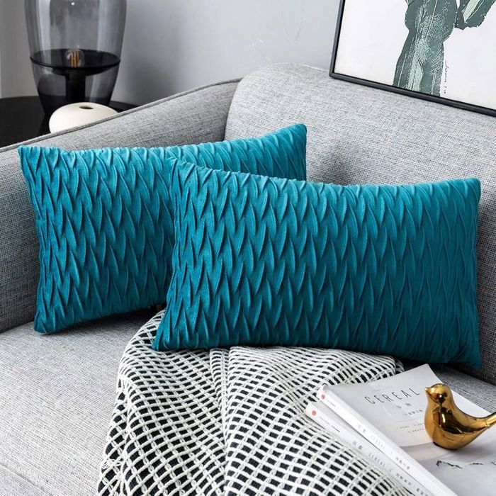 2pcs Housses de coussin en velours - Douces et confortables Zip invisible - Salon et canapé - Turquoise 30x50cm