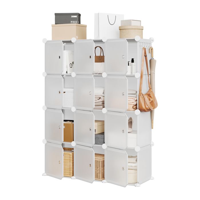 Commode - modulable 12 casiers - Portes translucides anti-poussière - PVC hydrofuge - Montage flexible - entrée/chambre