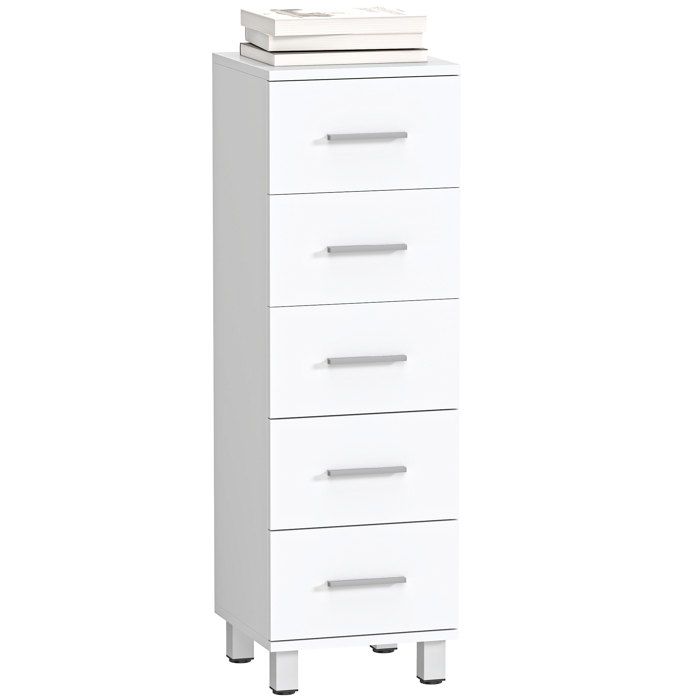 Meuble de Salle de Bain 5 Tiroirs Meuble de Rangement 30 x 30 x 95 cm Commode Salle de Bain 30 x 30 x 95 cm Blanc
