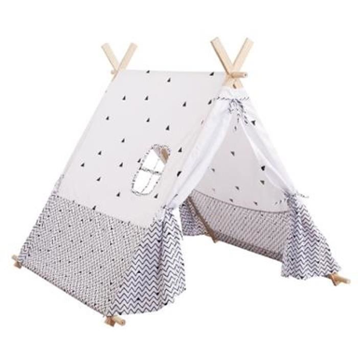 Relaxdays Tente pour enfants, en forme de tipi, avec tapis, H x L x P :  env. 154 x 124 x 124 cm, blanc et rose