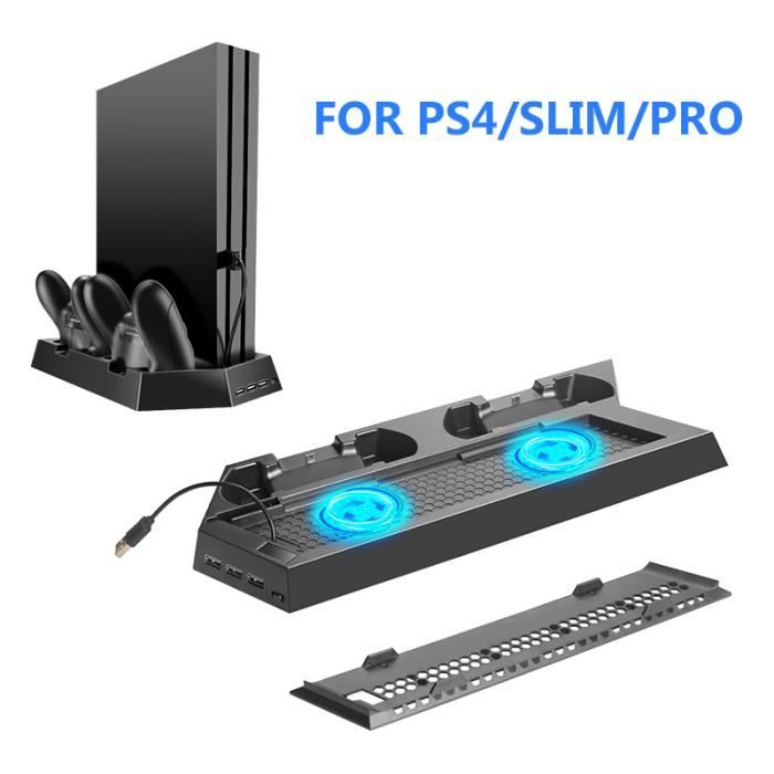 Station Verticale PS4 Slim Avec Ventilateurs, Chargeur Double Manette Et Hub USB - Support Refroidissement