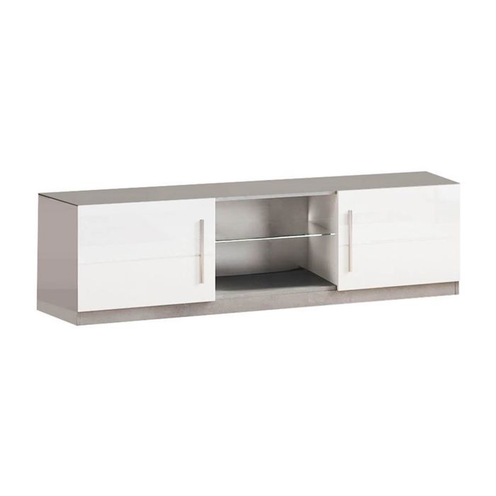 CLARK - Meuble TV 2 Portes Moderne Laqué Blanc et Marbre avec Leds CLARK - Meuble TV 2 Portes Moderne Laqué Blanc et Marbre avec Leds