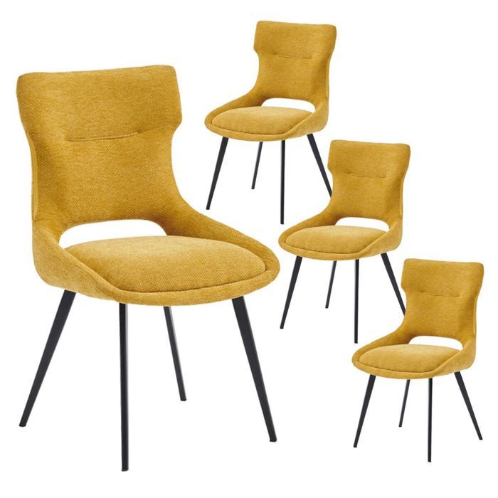 AMANDA - Lot de 4 Chaises Tissu Coloris Jaune AMANDA - Lot de 4 Chaises Tissu Coloris Jaune
