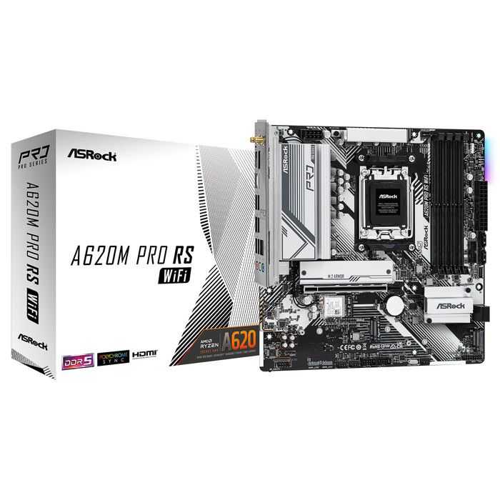 Carte mère - ASRock - A620M Pro RS - WiFi - Socket AM4 - 64 Go RAM max