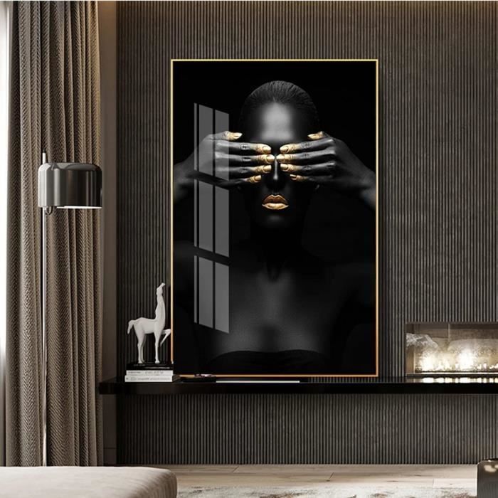 Tableau femme moderne or et noir, art contemporain spirituel, signé Fatim TALL main image 1