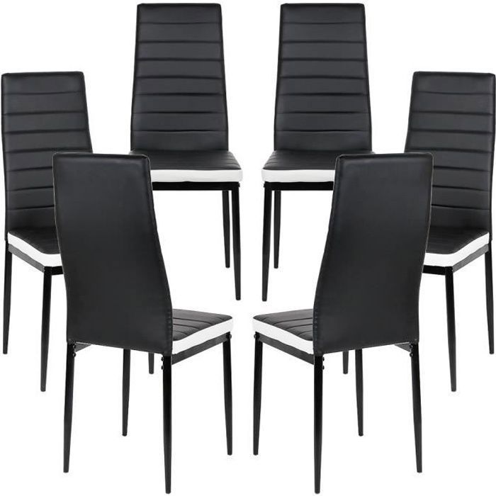 Chaises de salle à manger - BUL - Blanc et Noirs - Simili Cuir - Scandinave - Moderne - 6 places