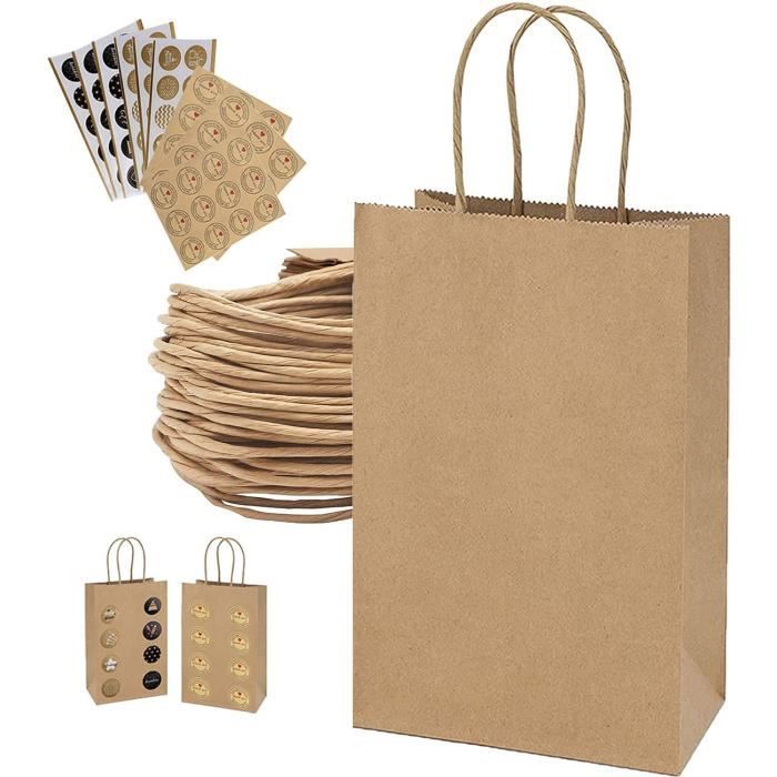 15 PCS sac kraft,sac cadeau reutilisable,sac papier kraft avec autocollants personnalisés et poignées,emballage cadeau de fête sac e