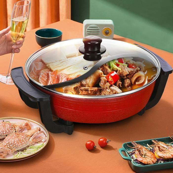 Casserole électrique 1300W Hot Pot Soup Pots avec couvercle Batterie de cuisine 38x18cm