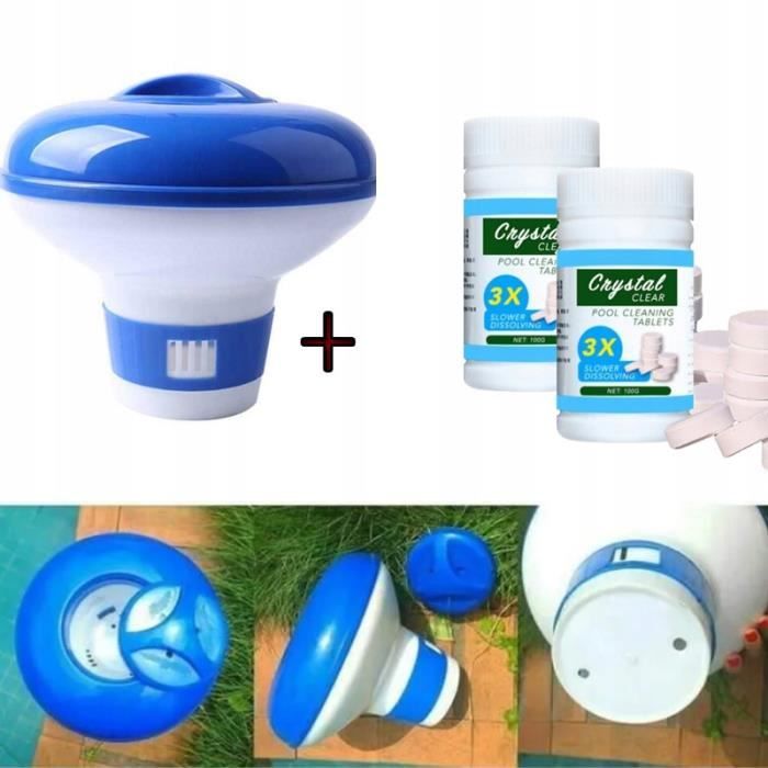 Tablette de Nettoyage de Piscine et Distributeur de Produits Chimiques pour Bain à remous au Chlore Flottant 200g (100g/bouteille)