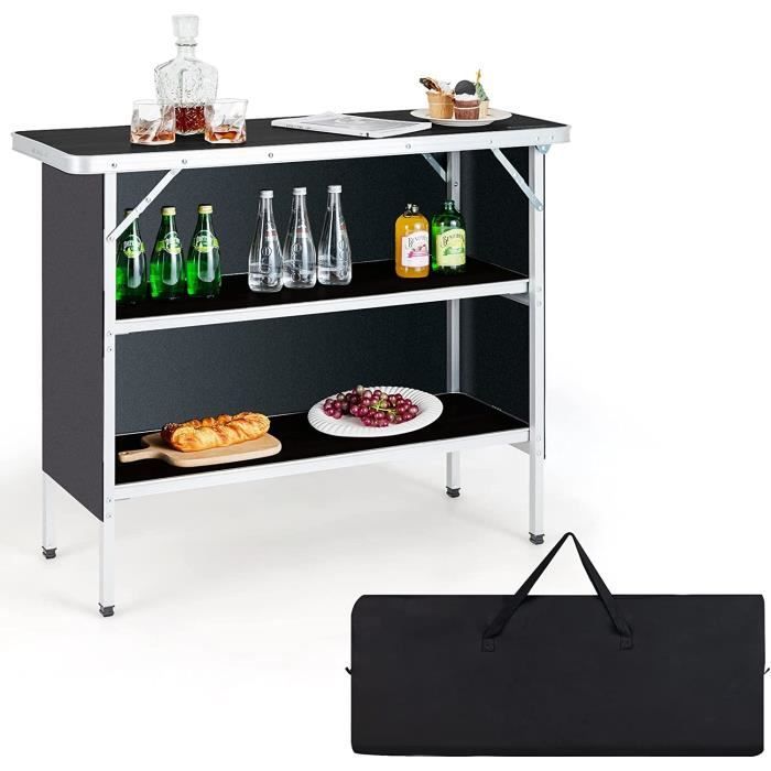 Odoland Table de camping réglable avec sac de rangement sous la table