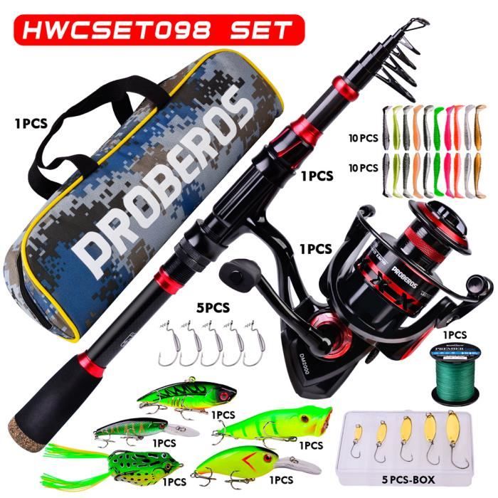 Kit Pêche Débutant - 2 Cannes Télescopiques 1,8m + 2 Moulinets + Leurres - Sac Inclus - Eau Douce