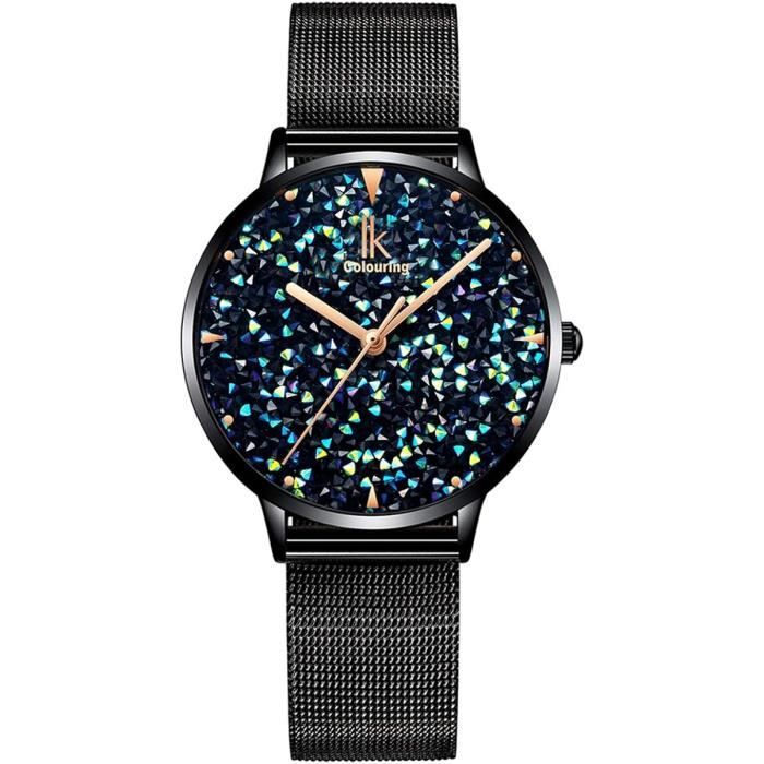 Montre Femme Paillettes Bracelet Maille u71 Noir Bleu Noir