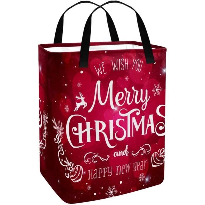 Lot De 4 Gants De Toilette De Noël Blancs Avec Panier à Linge – Cadeau De Noël Brodé – 100 % Coton – Lavable Machine