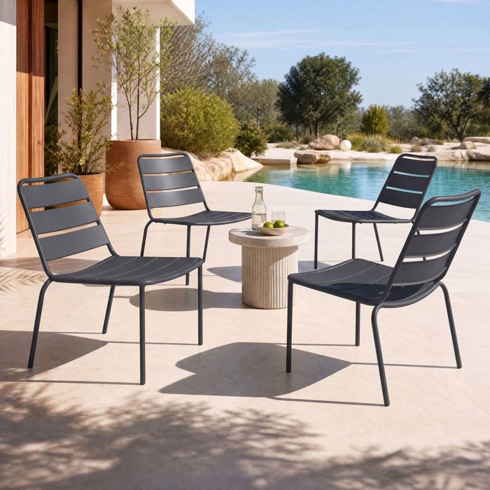 Lot de 4 fauteuils lounge de jardin en métal gris - BACA